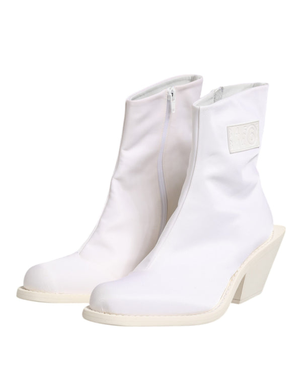 Weiße Quadratische Ferse Reißverschluss Stiefeletten Schuhe
