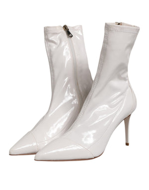 Weiß Stiletto Heels Mid Calf Stiefel Schuhe