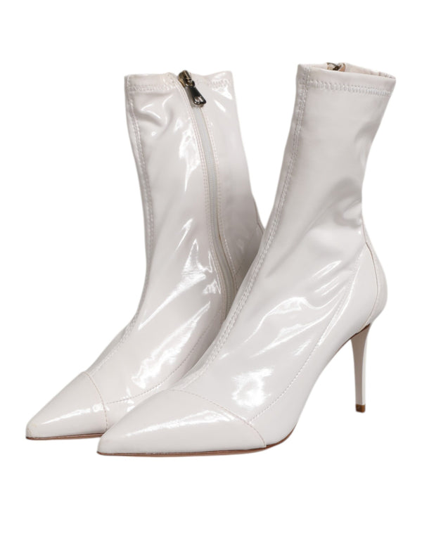 Weiß Stiletto Heels Mid Calf Stiefel Schuhe