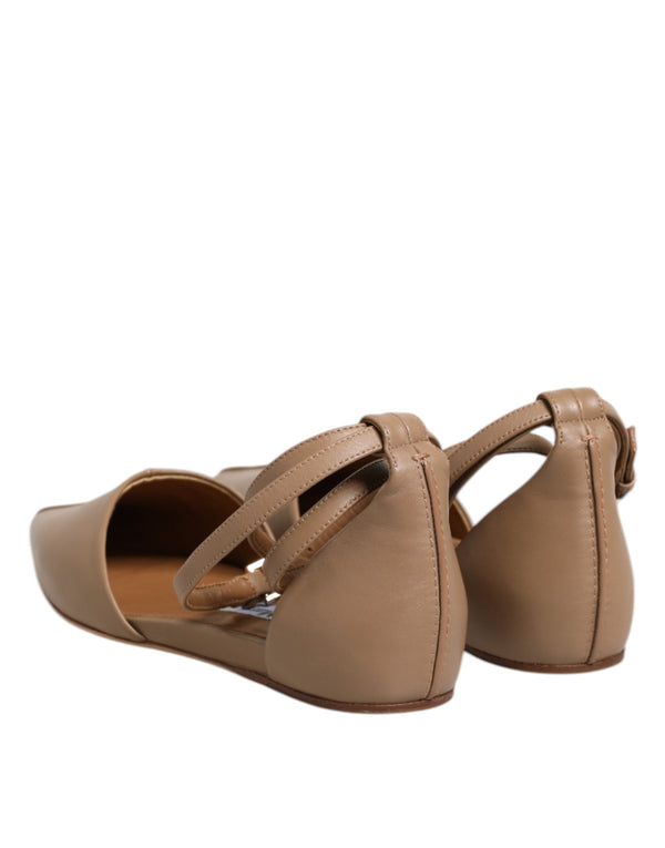 Beige Leder spitze Zehe Sandalen Ballett flache Schuhe