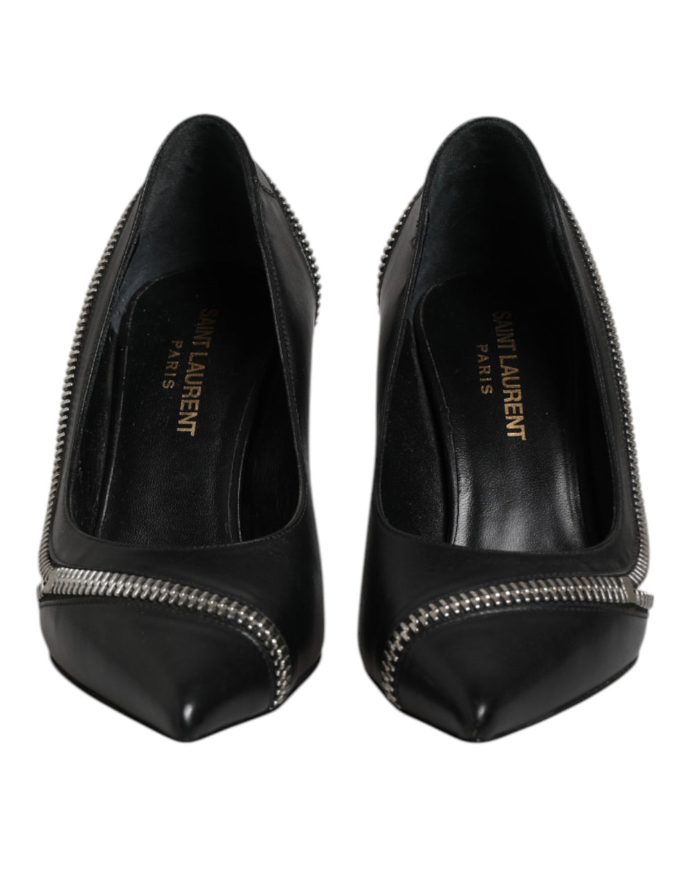 Weißes Schwarzes Leder Spitz zulaufende Absätze Schuhe