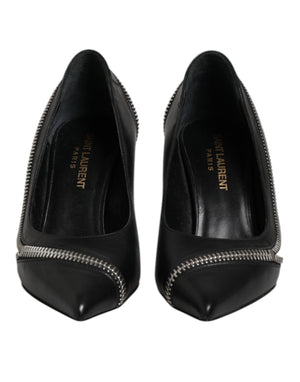 Weißes Schwarzes Leder Spitz zulaufende Absätze Schuhe