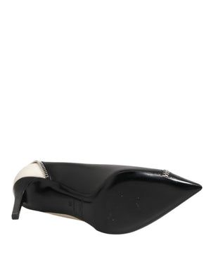 Weißes Schwarzes Leder Spitz zulaufende Absätze Schuhe
