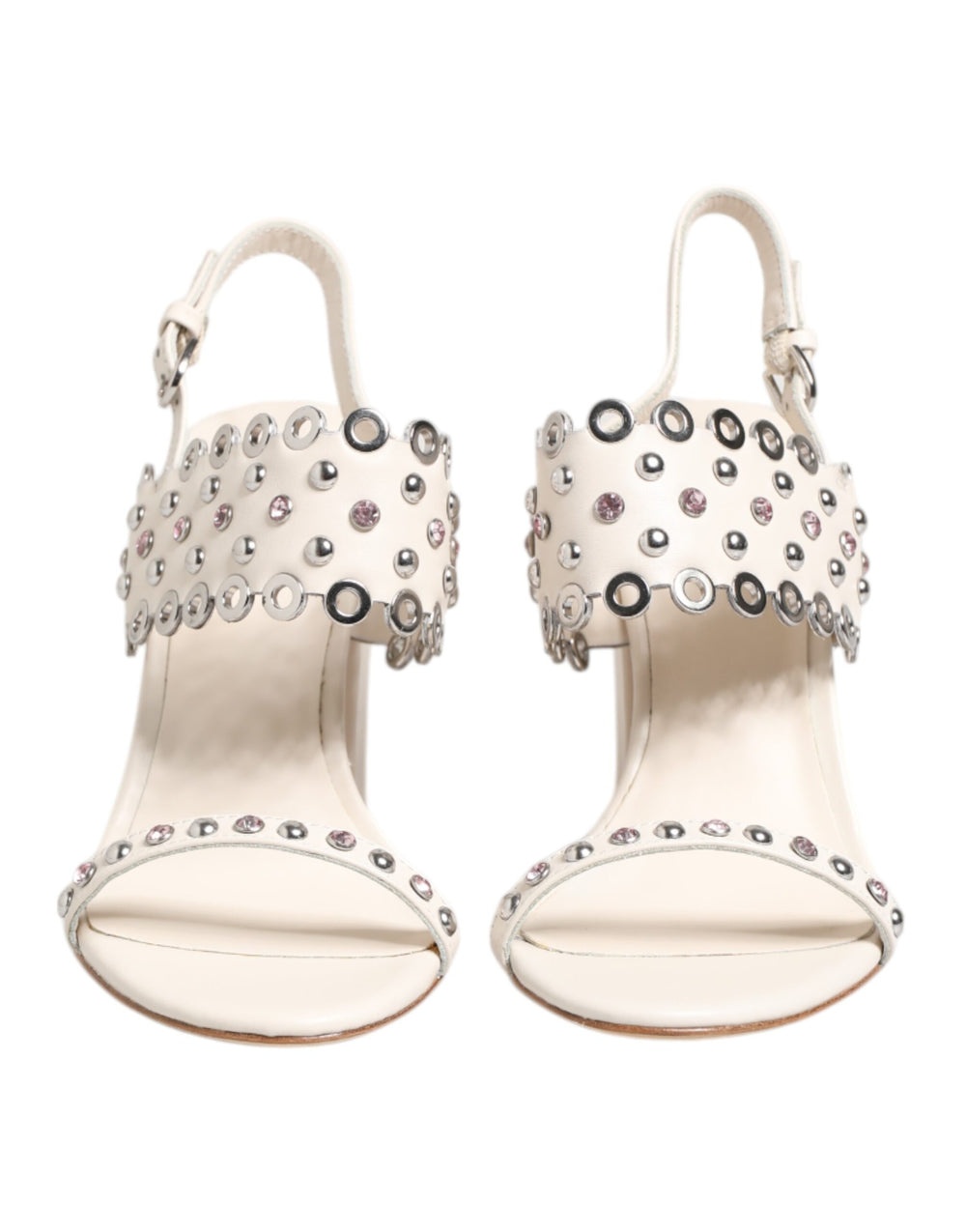Weiße Blockabsatz-Sandalen mit Nieten-Viertelriemen Schuhe