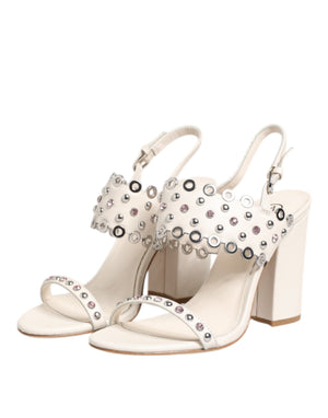 Weiße Blockabsatz-Sandalen mit Nieten-Viertelriemen Schuhe