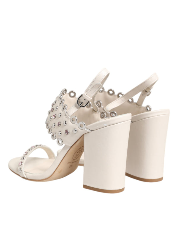 Weiße Blockabsatz-Sandalen mit Nieten-Viertelriemen Schuhe