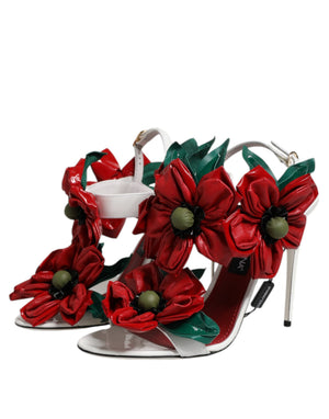 Weiße Leder Sandalen mit Blumenverzierung Schuhe