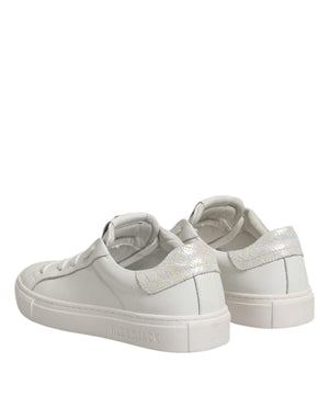 Weiße Leder Low Top Lace Up Sneakers Schuhe