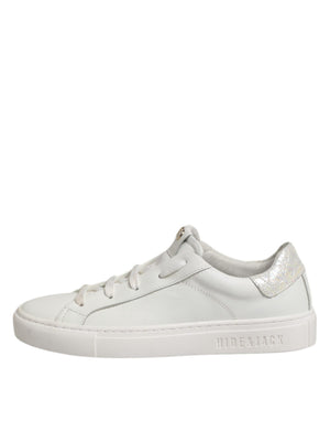 Weiße Leder Low Top Lace Up Sneakers Schuhe