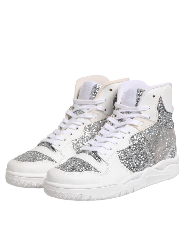 Weiß Silber High Top Frauen Turnschuhe Schuhe