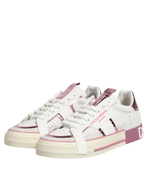 Weißes Leder DG Logo Low Top Sneakers Schuhe