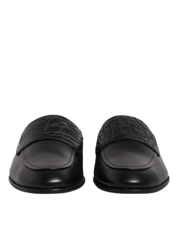 Schwarze Kalbsleder Slipper Schuhe