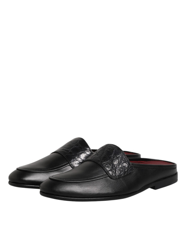 Schwarze Kalbsleder Slipper Schuhe