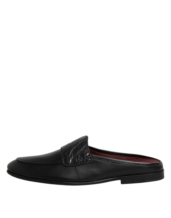 Schwarze Kalbsleder Slipper Schuhe