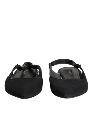 Schwarzer Kristall Charmeuse Slingback Schuhe