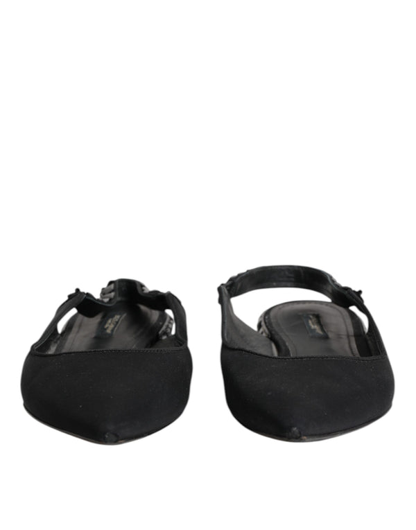 Schwarzer Kristall Charmeuse Slingback Schuhe