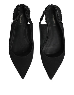 Schwarzer Kristall Charmeuse Slingback Schuhe