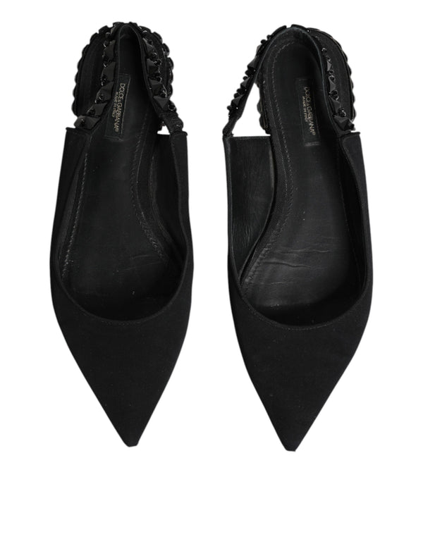 Schwarzer Kristall Charmeuse Slingback Schuhe