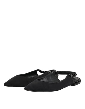 Schwarzer Kristall Charmeuse Slingback Schuhe