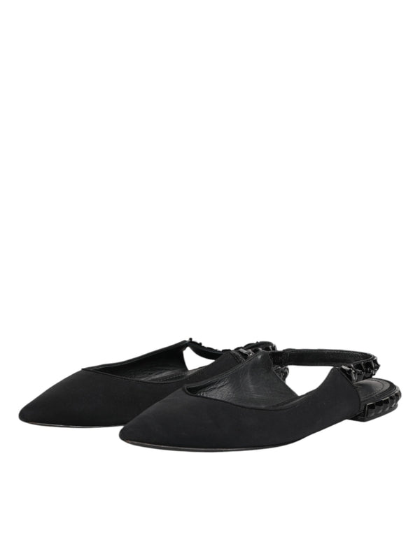 Schwarzer Kristall Charmeuse Slingback Schuhe