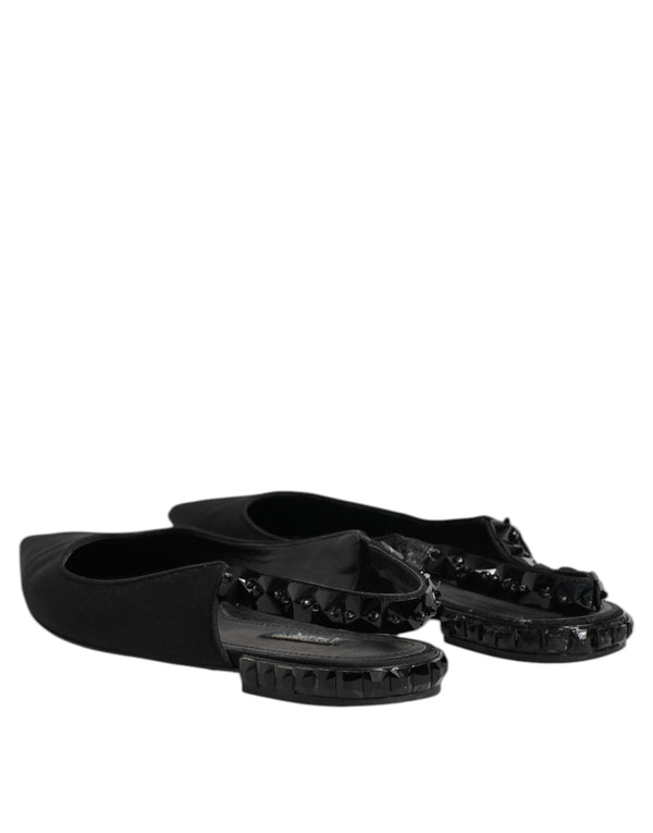 Schwarzer Kristall Charmeuse Slingback Schuhe