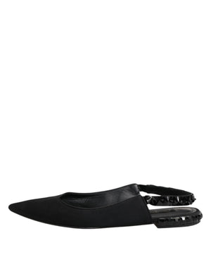 Schwarzer Kristall Charmeuse Slingback Schuhe