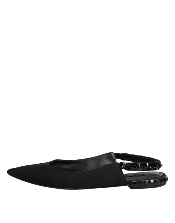 Schwarzer Kristall Charmeuse Slingback Schuhe
