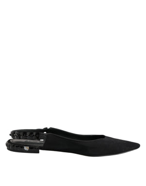 Schwarzer Kristall Charmeuse Slingback Schuhe