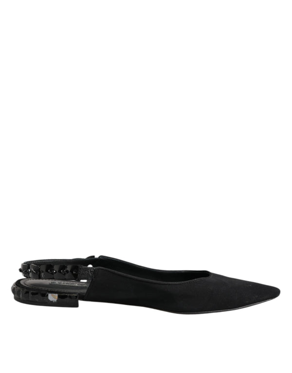 Schwarzer Kristall Charmeuse Slingback Schuhe