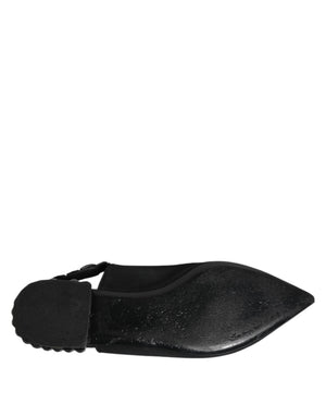 Schwarzer Kristall Charmeuse Slingback Schuhe