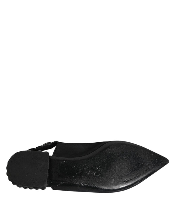 Schwarzer Kristall Charmeuse Slingback Schuhe