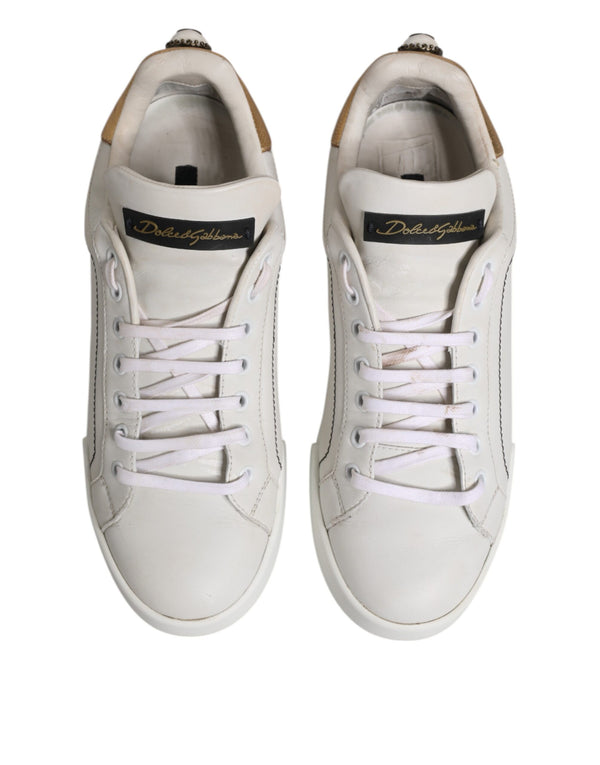 Weiß Gold Leder Low Top Sneakers Schuhe
