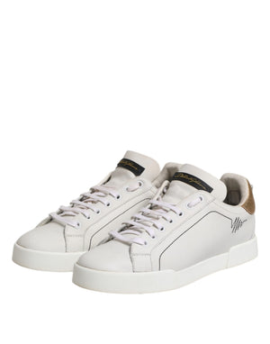 Weiß Gold Leder Low Top Sneakers Schuhe