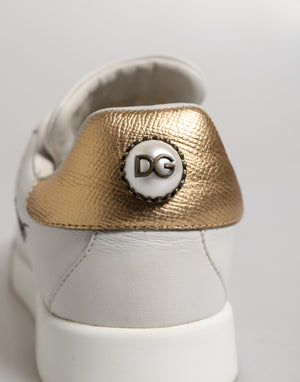 Weiß Gold Leder Low Top Sneakers Schuhe