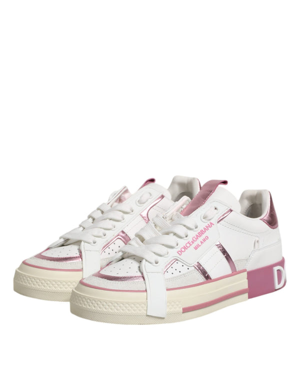 Weiß Rosa Leder Low Top Turnschuhe Schuhe
