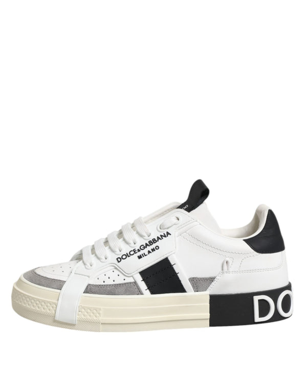 Weiß Schwarz Leder Low Top Sneakers Schuhe