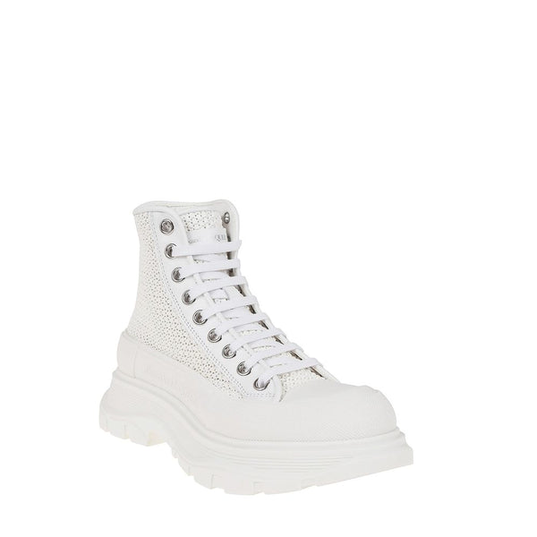 Weiße High-Top-Sneaker aus Raffiabast