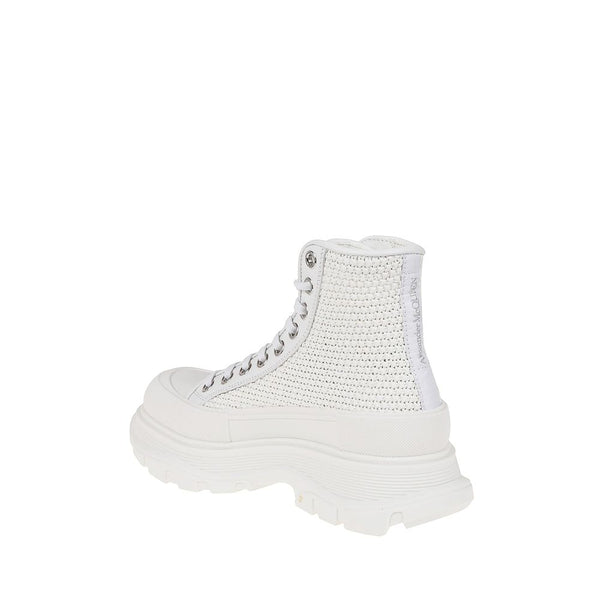 Weiße High-Top-Sneaker aus Raffiabast