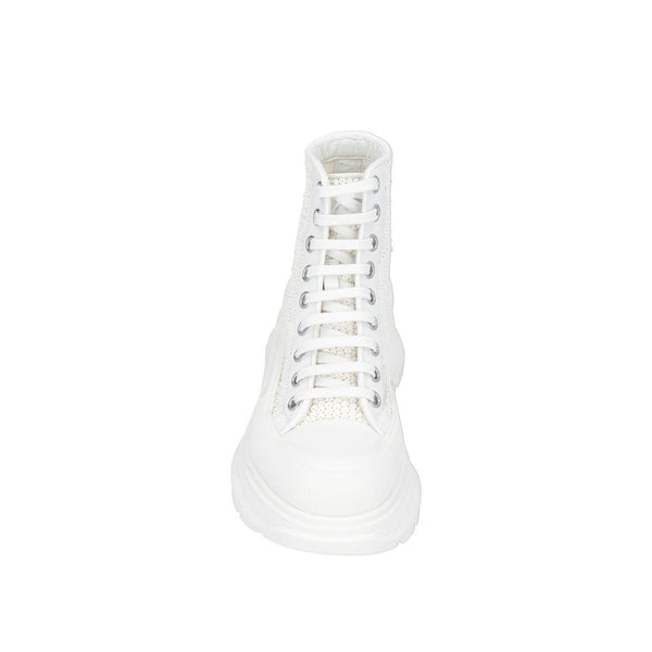 Weiße High-Top-Sneaker aus Raffiabast