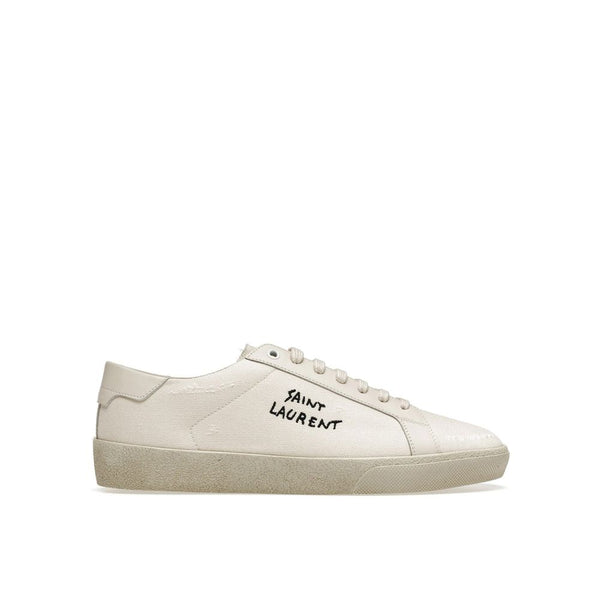 Weiße Leinensneaker mit niedrigem Schaft