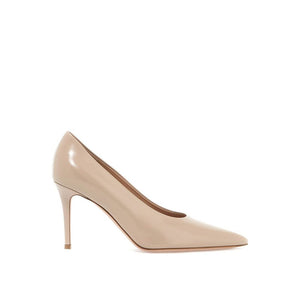 Beigefarbene High-Heel-Pumps aus Kalbsleder