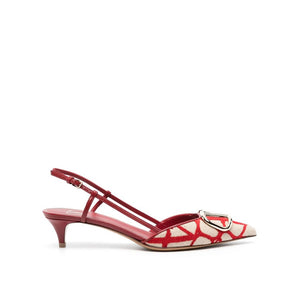 Rote Leder-Pumps mit mittlerem Absatz