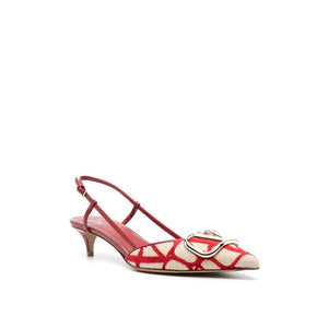Rote Leder-Pumps mit mittlerem Absatz