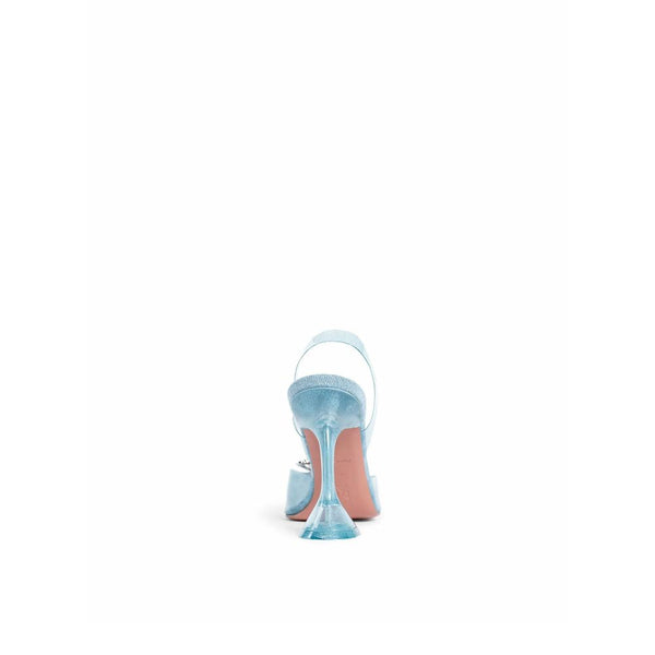 Blaue Plexiglas-Pumps mit Pfennigabsatz
