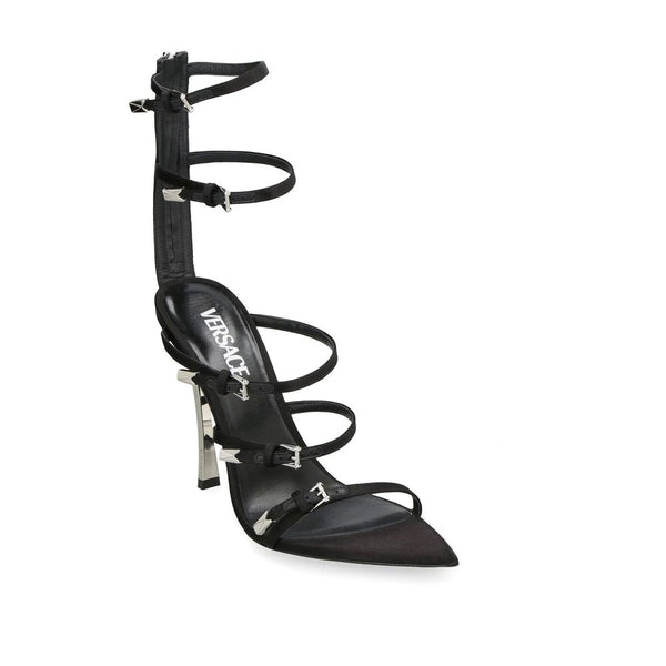 Schwarze Sandalen aus Kalbsleder mit Stiletto-Absatz