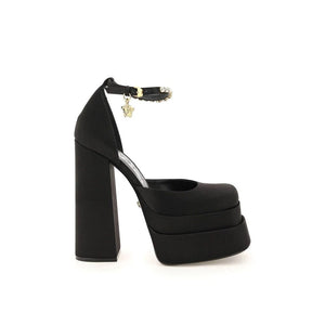 Schwarze Seiden-Plateau-Pumps