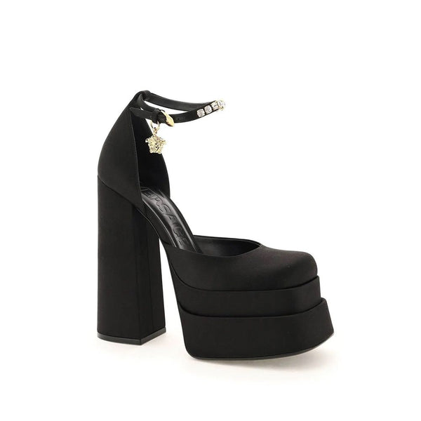 Schwarze Seiden-Plateau-Pumps