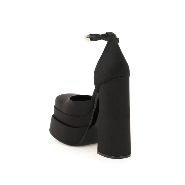 Schwarze Seiden-Plateau-Pumps