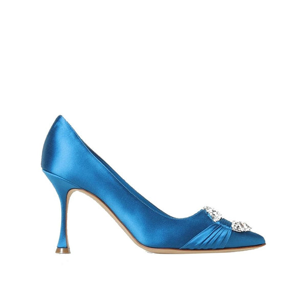 Seidenpumps mit hohem Absatz in Blau