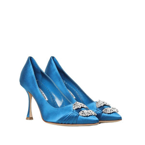 Seidenpumps mit hohem Absatz in Blau